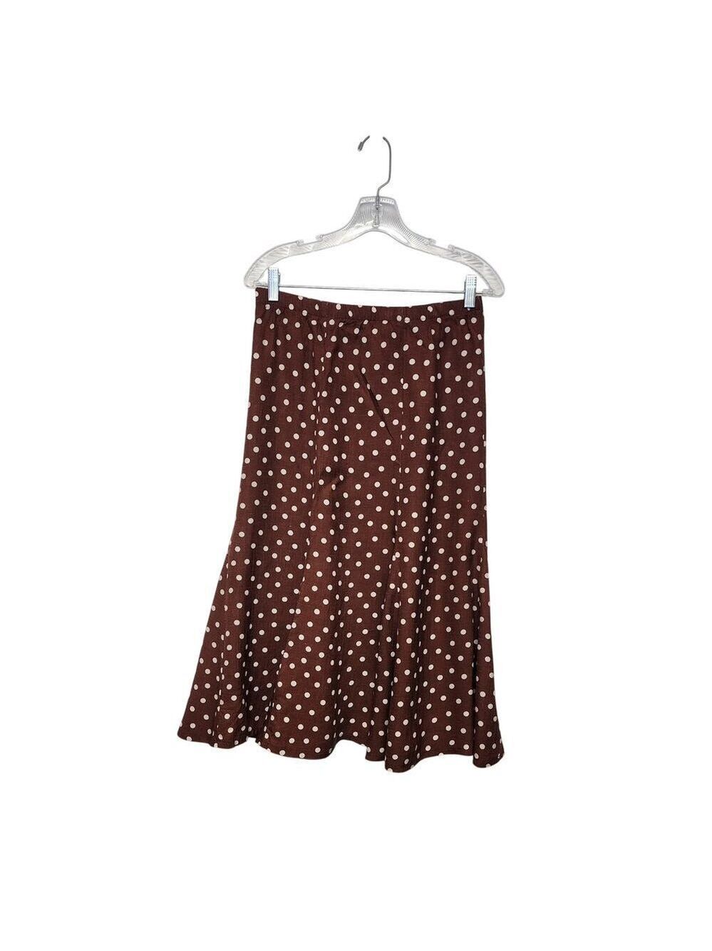 Campus Casuals Of California Polka-Dots Brown/White A-Line Midi Skirt Size 9/10